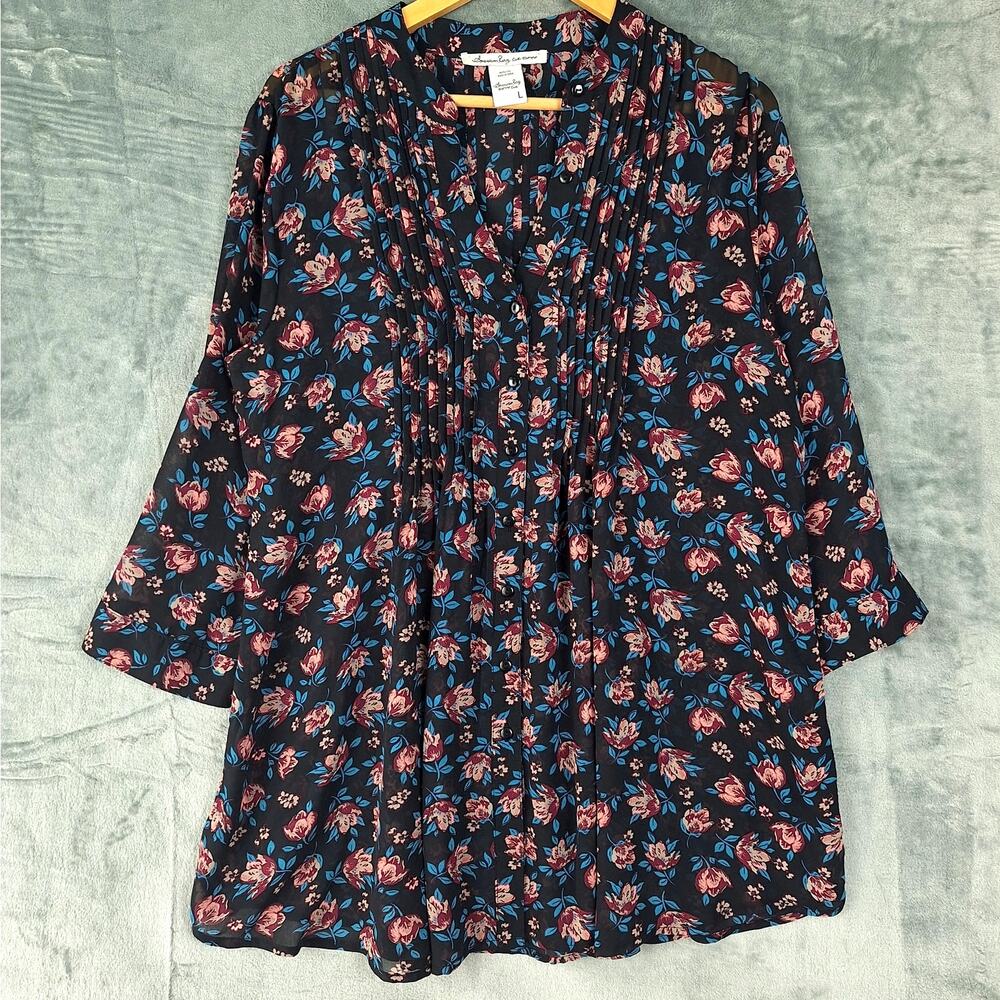 Womens Top Large Dark Romantic‎ Floral Feminine Button Up Sheer Tunic Bloomcore